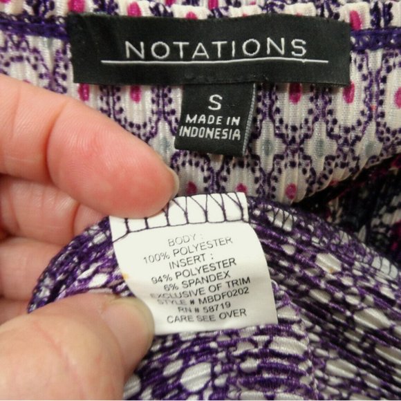 NOTATIONS Ring front Layered look Blouse S Purple Pink Scarf print ScoopNeck top - Picture 6 of 6